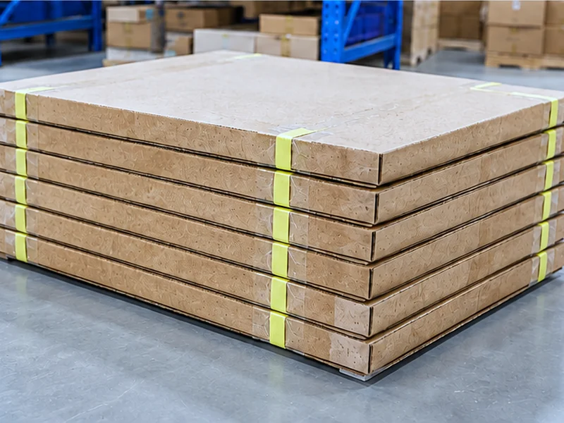 Finished stencils boxed flat, strapped and stacked on the dispatch pallet