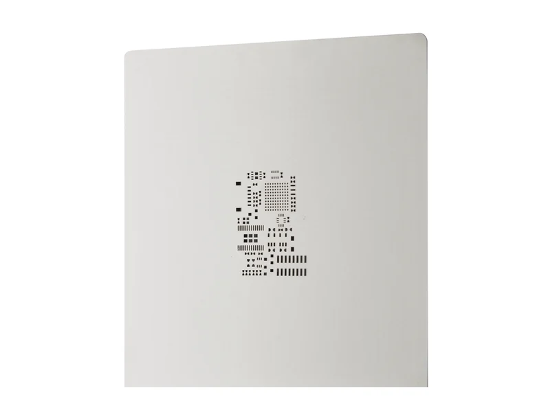 Frameless SMT stencil: a bare laser-cut stainless steel foil with no frame